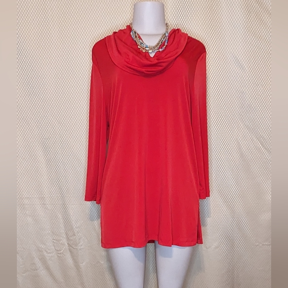 Dark Red Cowl Neck Tunic Top